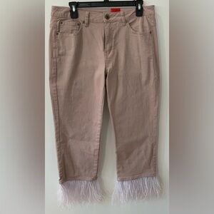 V Christina Blush Feather Hem Cropped Jeans